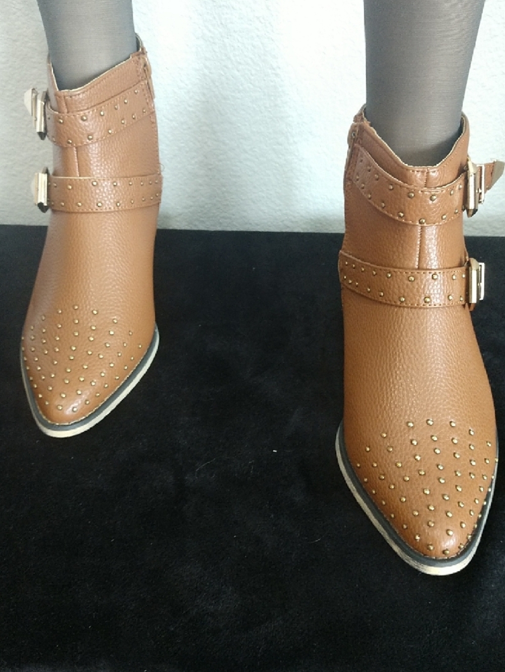 bucco Brown Studded Double-Buckle Ankle Booties - Picture 4 of 5